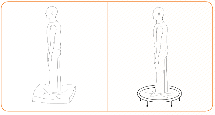 1. Vingrinājums uz mīkstas putuplasta virsmas un batuta